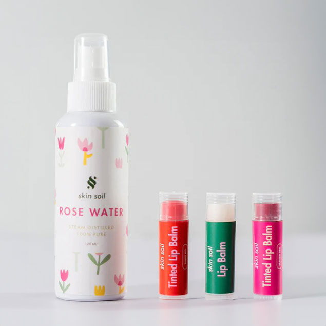 Rose Water + Pack of 3 Lip Balms - Tinted & Transparent